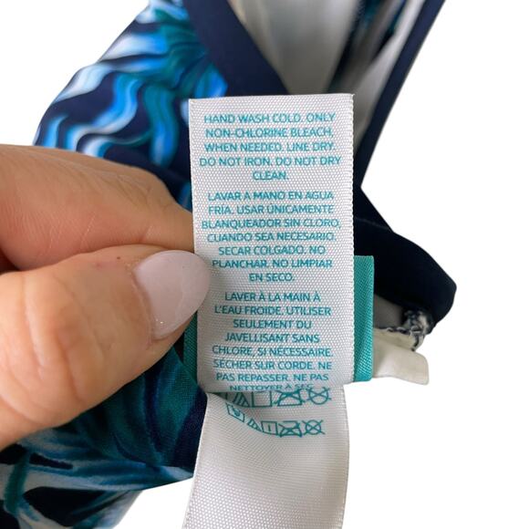 Coastal Blue Plus Tropical Botanical Print Open Back Tankini Swimsuit Top - Picture 8 of 8